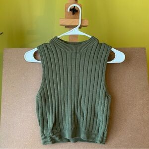 Green Ribbed Sleeveless Top